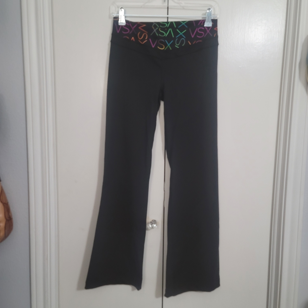 Victoria's Secret Black Flared Yoga Pants with Rainbow VSX Waistband